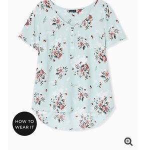 MINT BLUE FLORAL GEORGETTE BUTTON DOWN BLOUSE